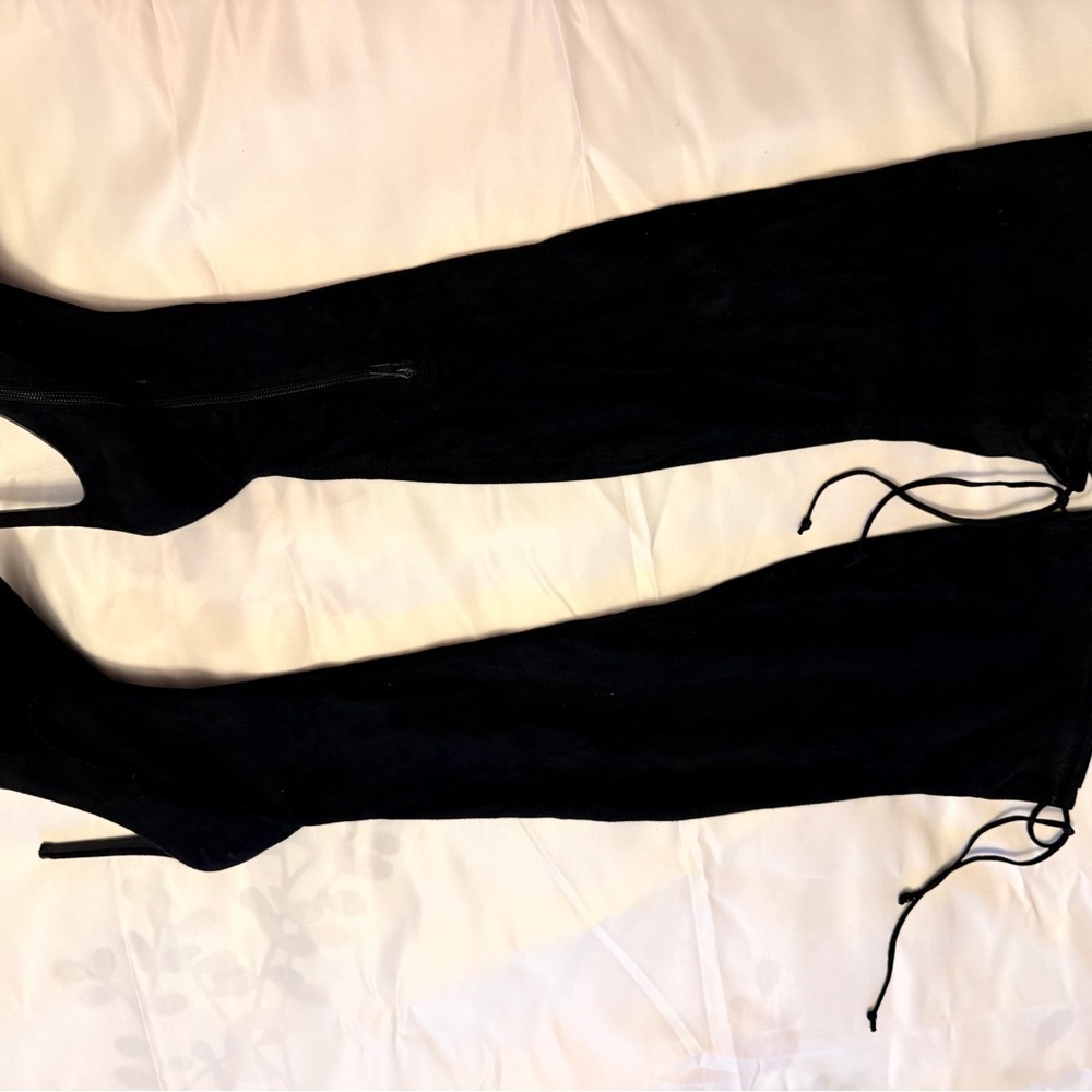 Black Over-the-Knee Heeled Boots (Size 8) Forever 21 winter boots suede - Picture 2 of 6